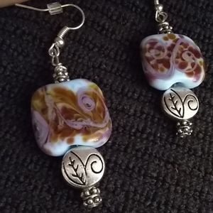 Beaded Lampwork blue & pink earrings JTS18